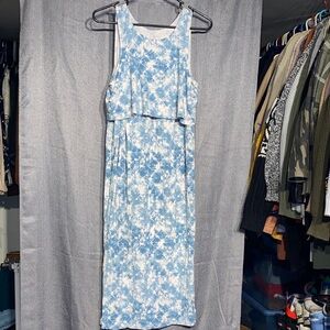 a:glow Blue and White Patterned Maxi Dress